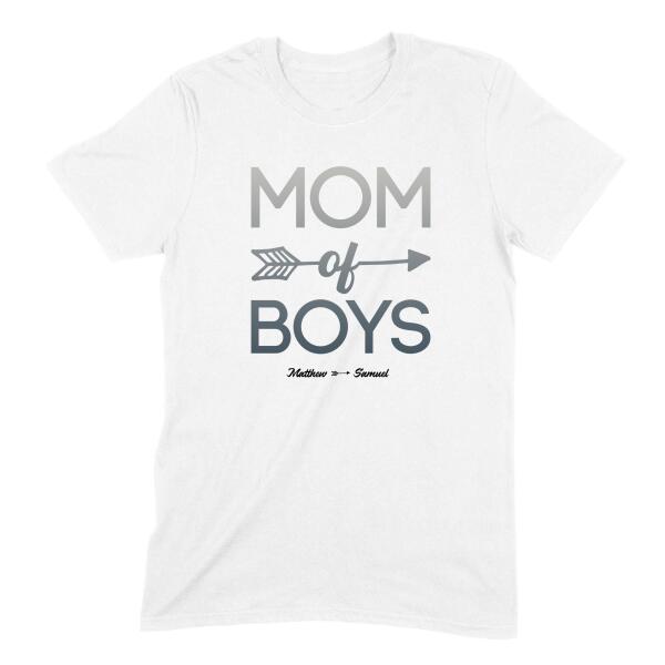 Mom of Boys Son's Name Love Arrow Personalized T-Shirt