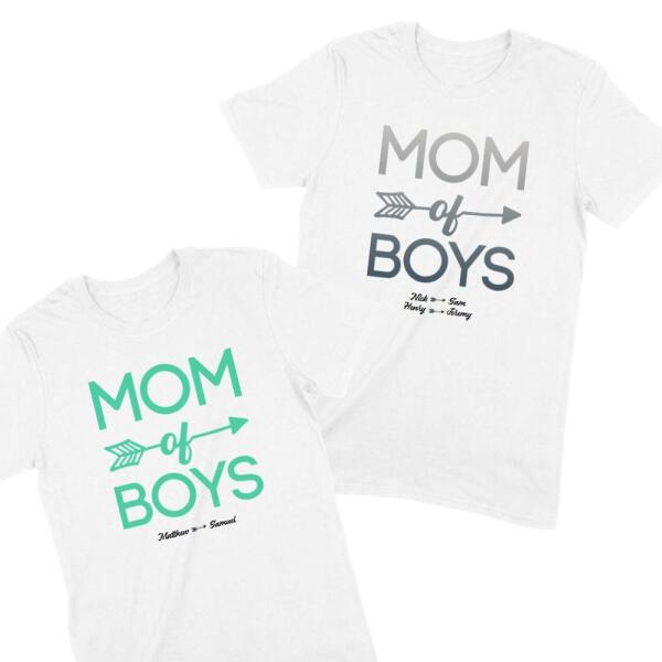 Mom of Boys Son's Name Love Arrow Personalized T-Shirt