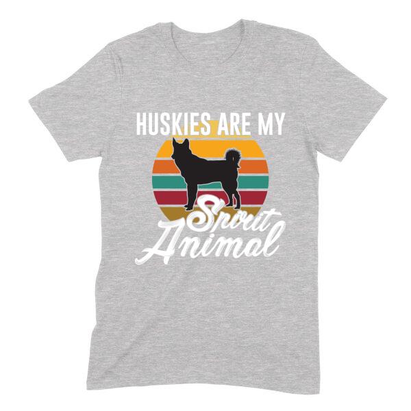 Huskies Are My Spirit Animal Retro Sunset Personalized Color T-Shirt