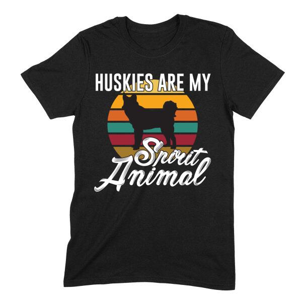 Huskies Are My Spirit Animal Retro Sunset Personalized Color T-Shirt