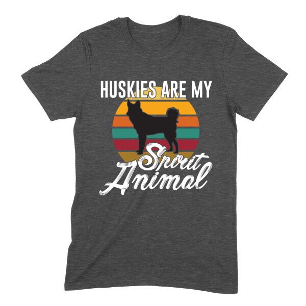 Huskies Are My Spirit Animal Retro Sunset Personalized Color T-Shirt