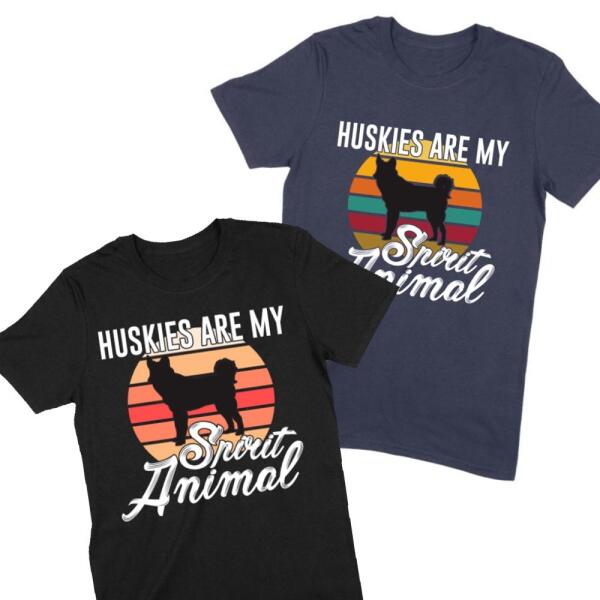 Huskies Are My Spirit Animal Retro Sunset Personalized Color T-Shirt