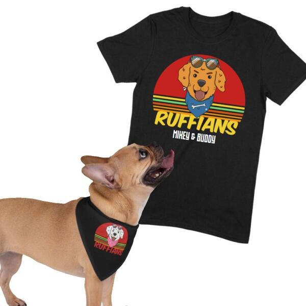 Ruffians Retro Sunset Matching Pet Lover T-Shirt Bandana Set