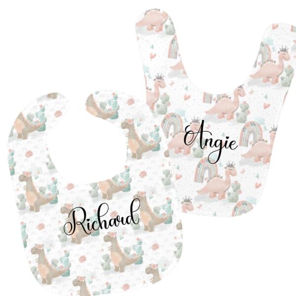 Watercolor Dinosaur Friends Personalized Baby Bib