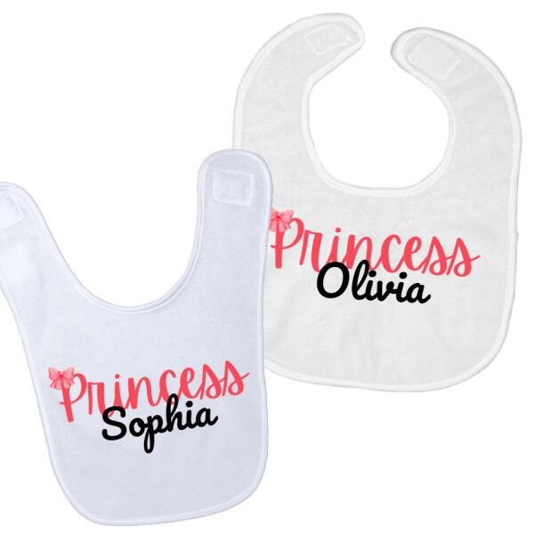 Princess Watercolor Bow Personalized Baby Bib