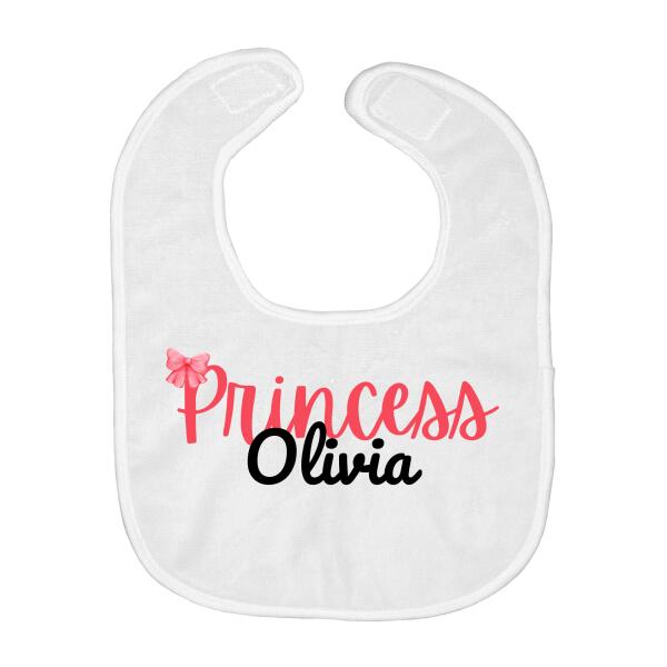 Princess Watercolor Bow Personalized Baby Bib