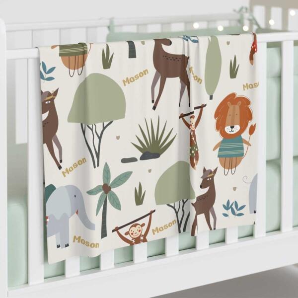 Jungle Party Personalized Baby Swaddle Blanket