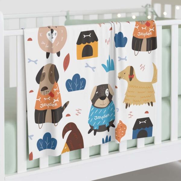 Cute Puppies Yard Personalized Baby Swaddle Blanket