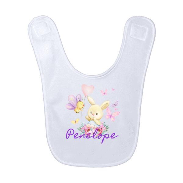 Cute Rabbit and Butterfly Personalized Baby Bib