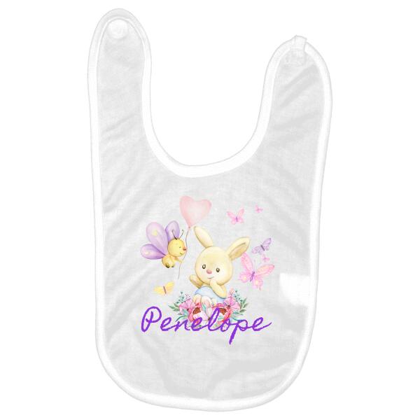 Cute Rabbit and Butterfly Personalized Baby Bib