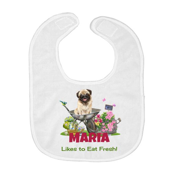 Likes To Eat Fresh Pug Garden Personalized Baby Bib