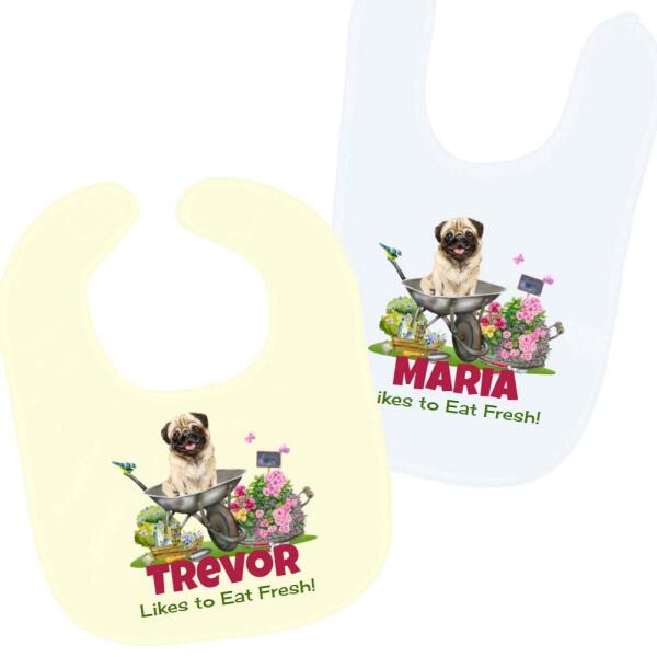 Likes To Eat Fresh Pug Garden Personalized Baby Bib