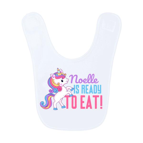 Cute Unicorn Ready To Eat Personalized Baby Bib