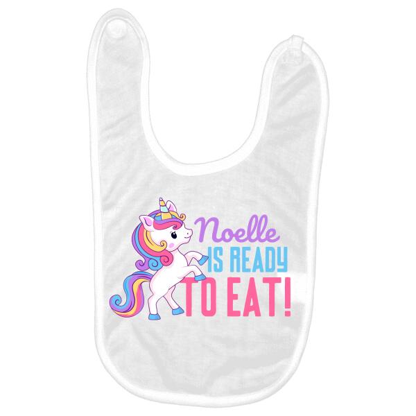 Cute Unicorn Ready To Eat Personalized Baby Bib