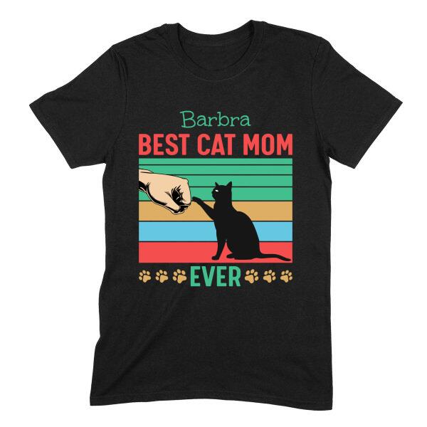 Best Cat Mom Retro Sunset Personalized T-Shirt