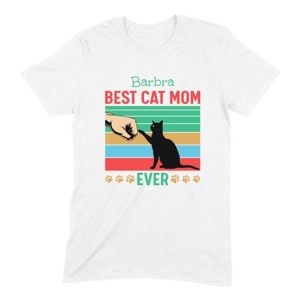 Best Cat Mom Retro Sunset Personalized T-Shirt