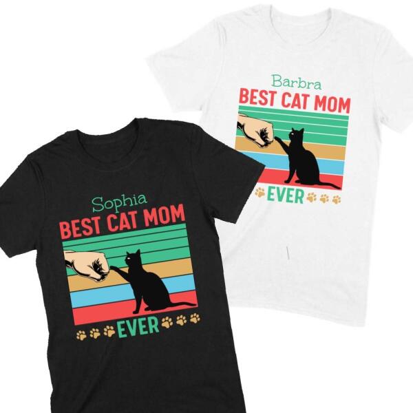 Best Cat Mom Retro Sunset Personalized T-Shirt