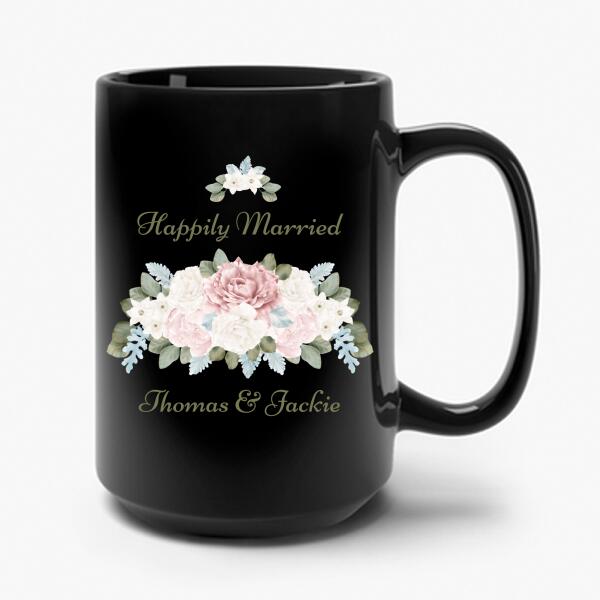 Happily Married Watercolor Florals Personalized Mug