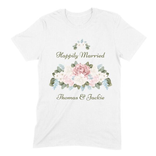 Happily Married Watercolor Florals Personalized Shirt