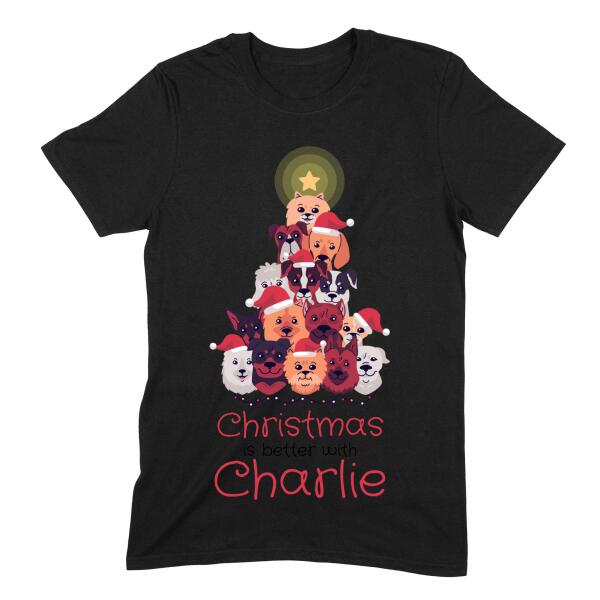 Puppy Christmas Tree Personalized Pet Name T-Shirt