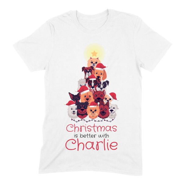 Puppy Christmas Tree Personalized Pet Name T-Shirt