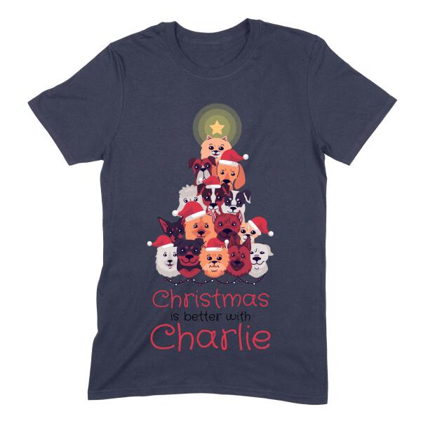 Puppy Christmas Tree Personalized Pet Name T-Shirt