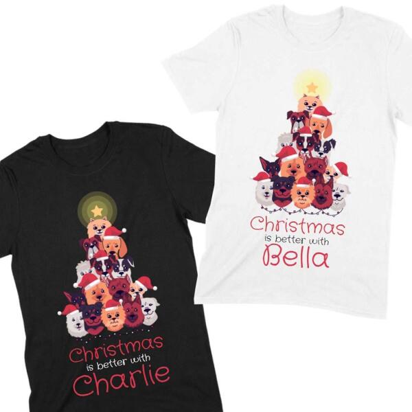 Puppy Christmas Tree Personalized Pet Name T-Shirt