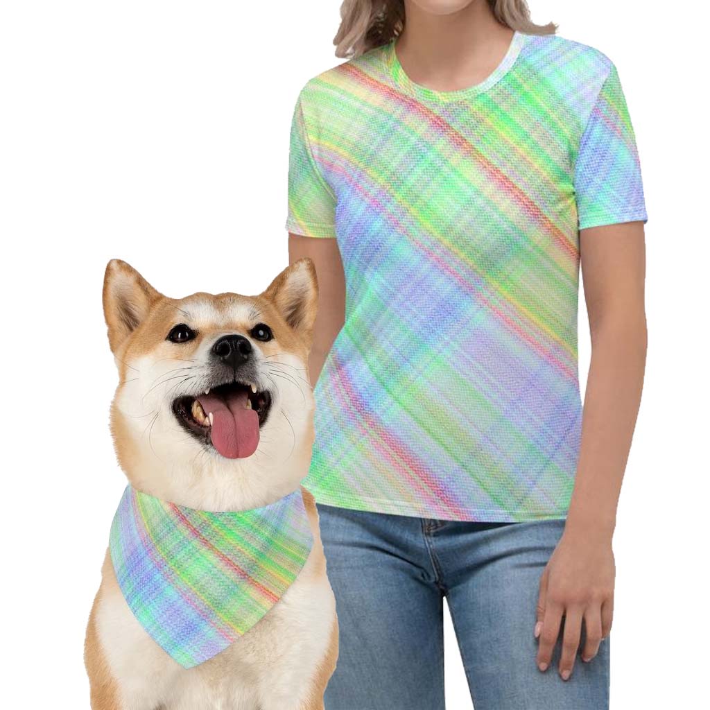 Bright Plaid Pet Bandana Collar & T-Shirt Set