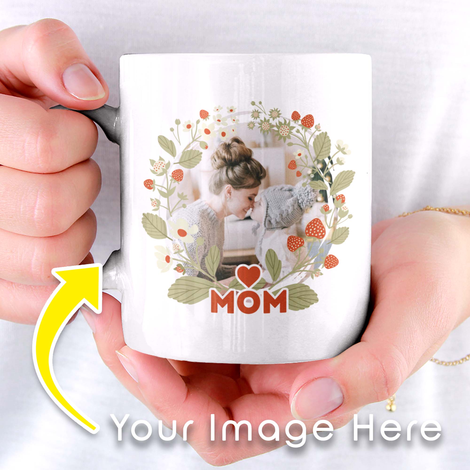 Love Mom Strawberry Flower Wreath Personalized Mug