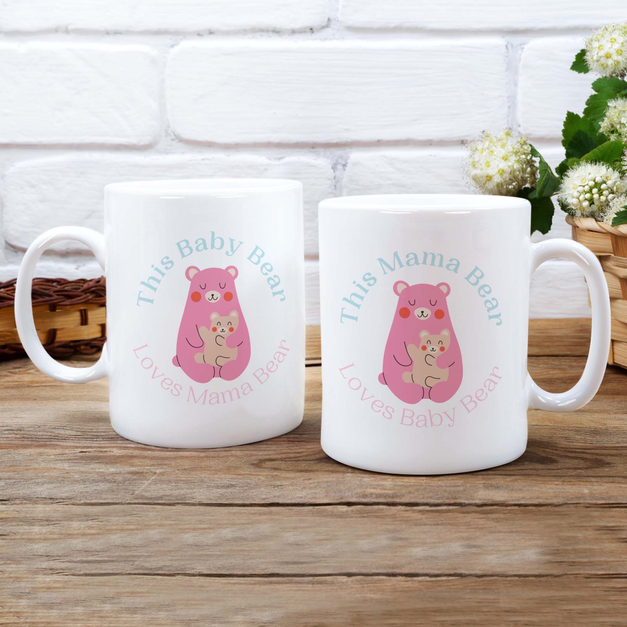 Cuddly Pastel Mommy and Baby Bear Mug Set
