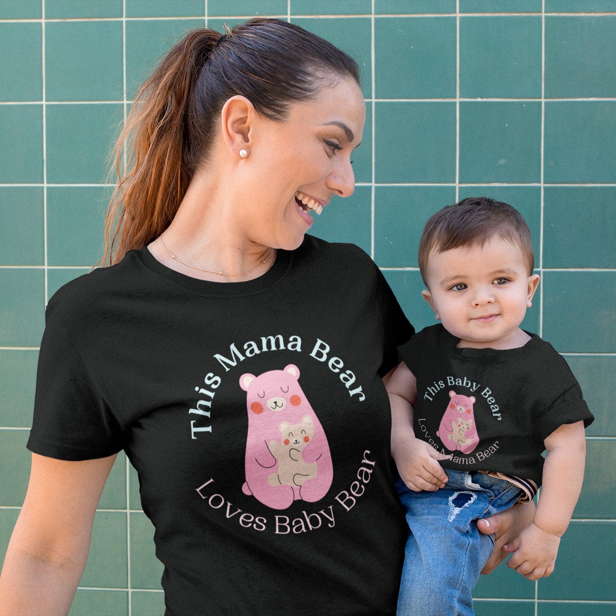 Cuddly Pastel Mommy and Baby Bear Shirt Set