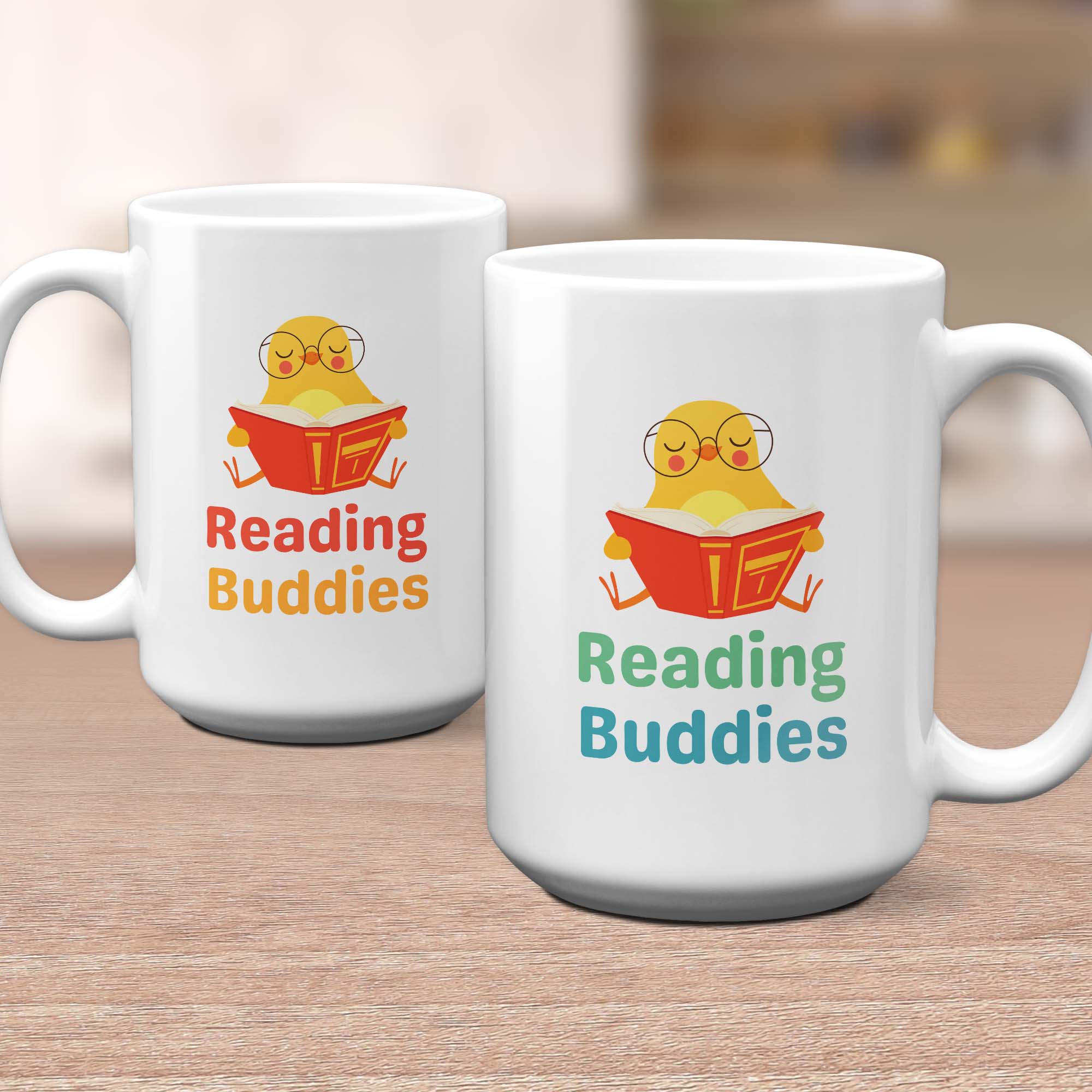 Reading Buddies Cute Bird Orange & Green Mug Set