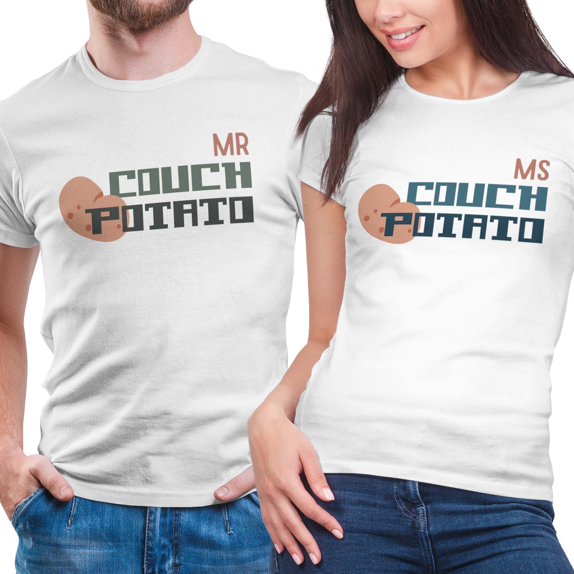 Mr & Ms Couch Potato Couples Shirt Set