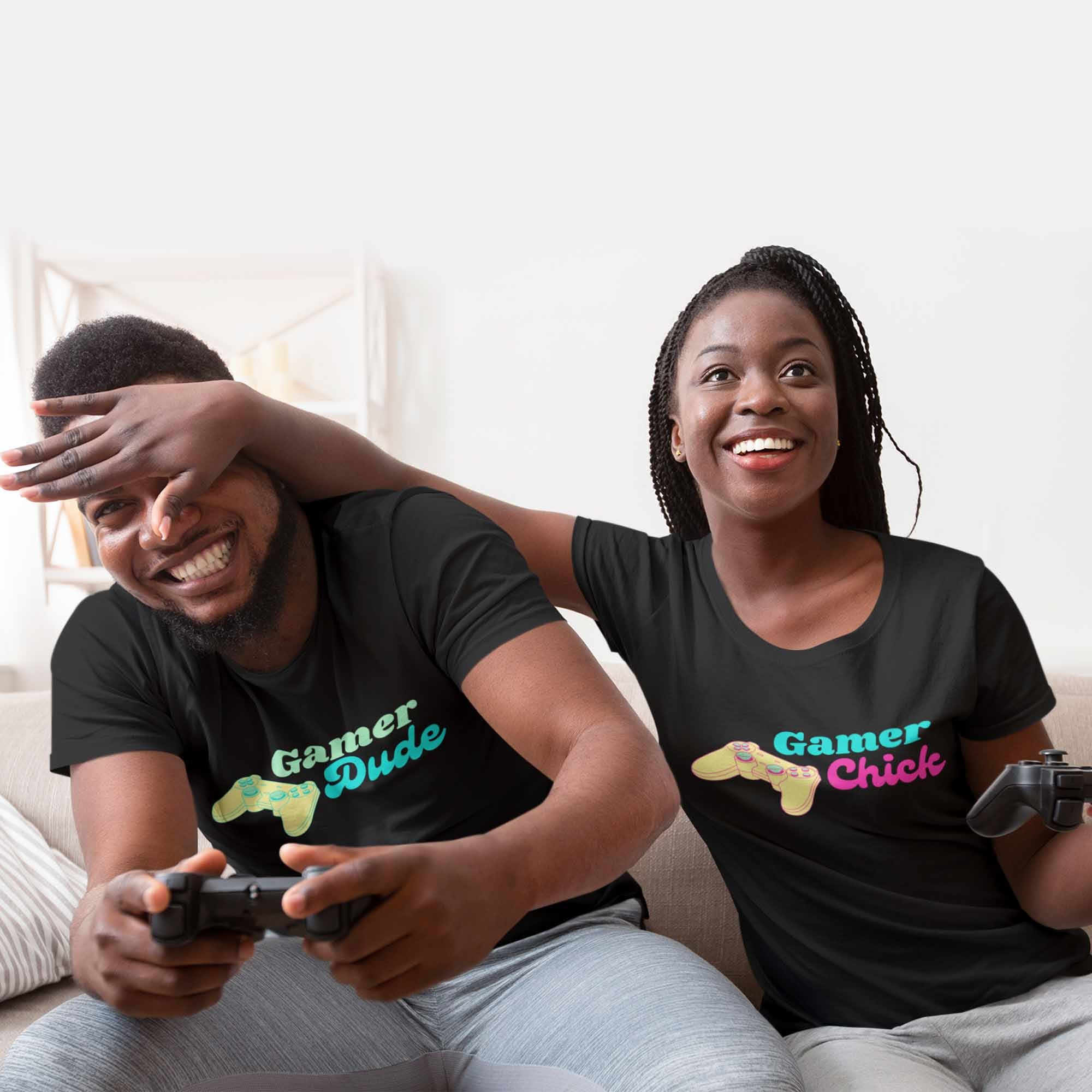 Gamer Dude Gamer Chick Couples Shirt Set