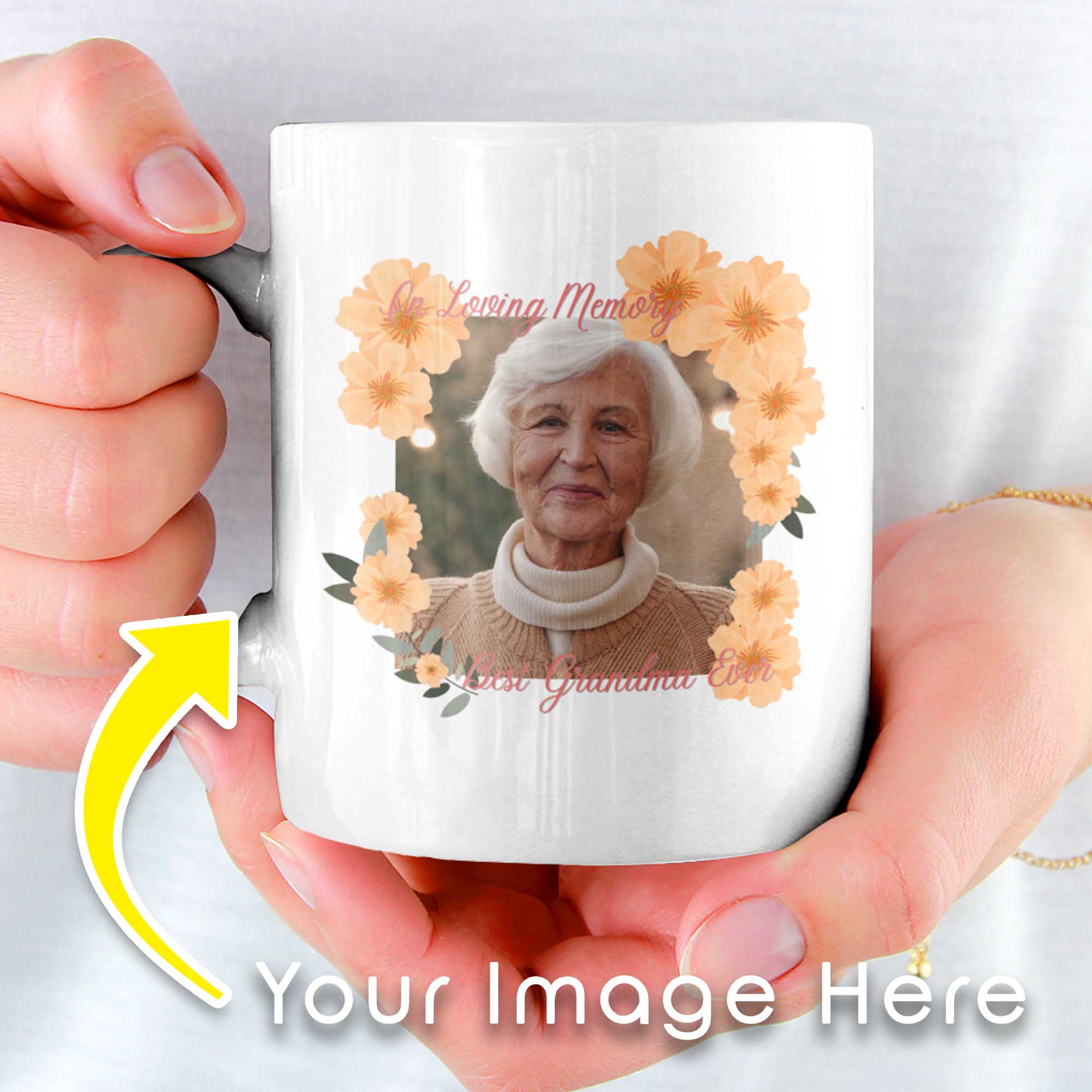 In Loving Memory Orange Flowers Grandma, Mom, Aunt, Sister Personalized Mug