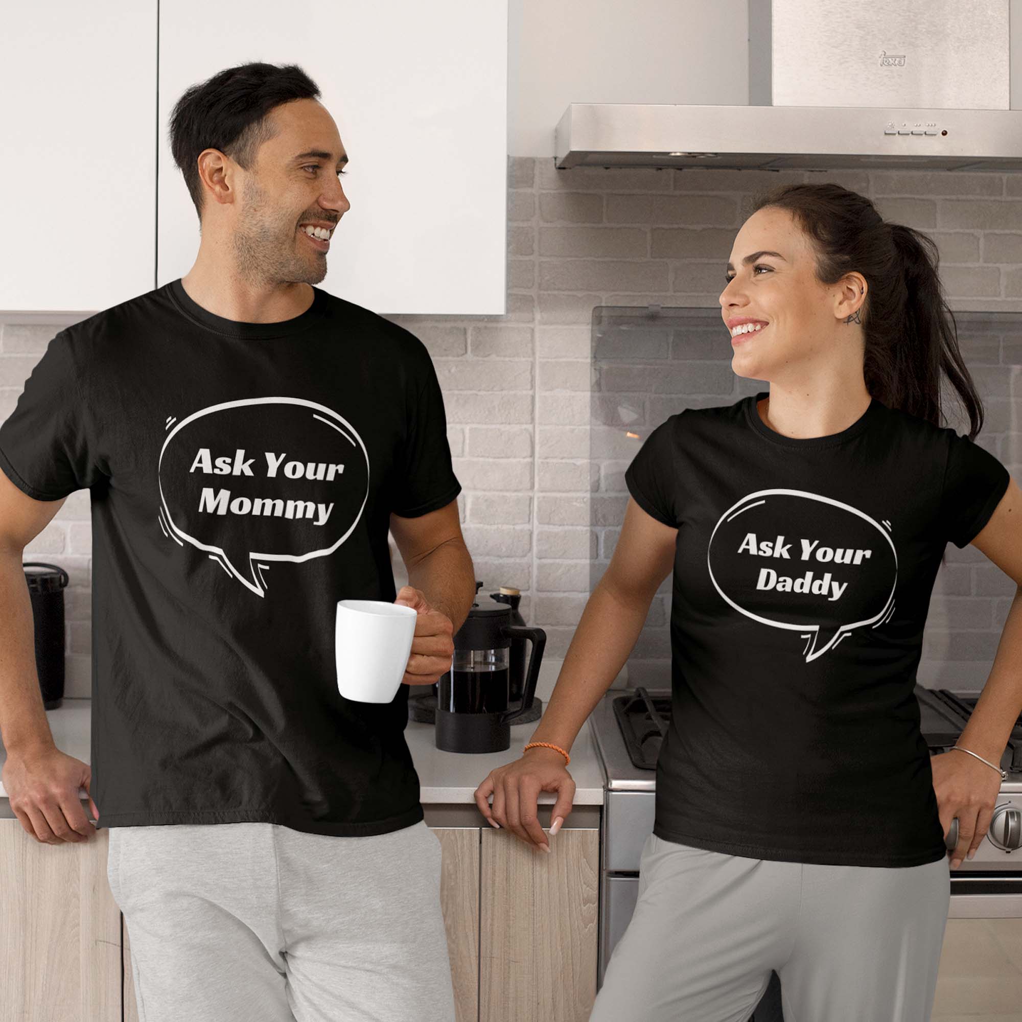 Ask Your Mommy Ask Your Daddy Funny Parent T-Shirt Set Combo