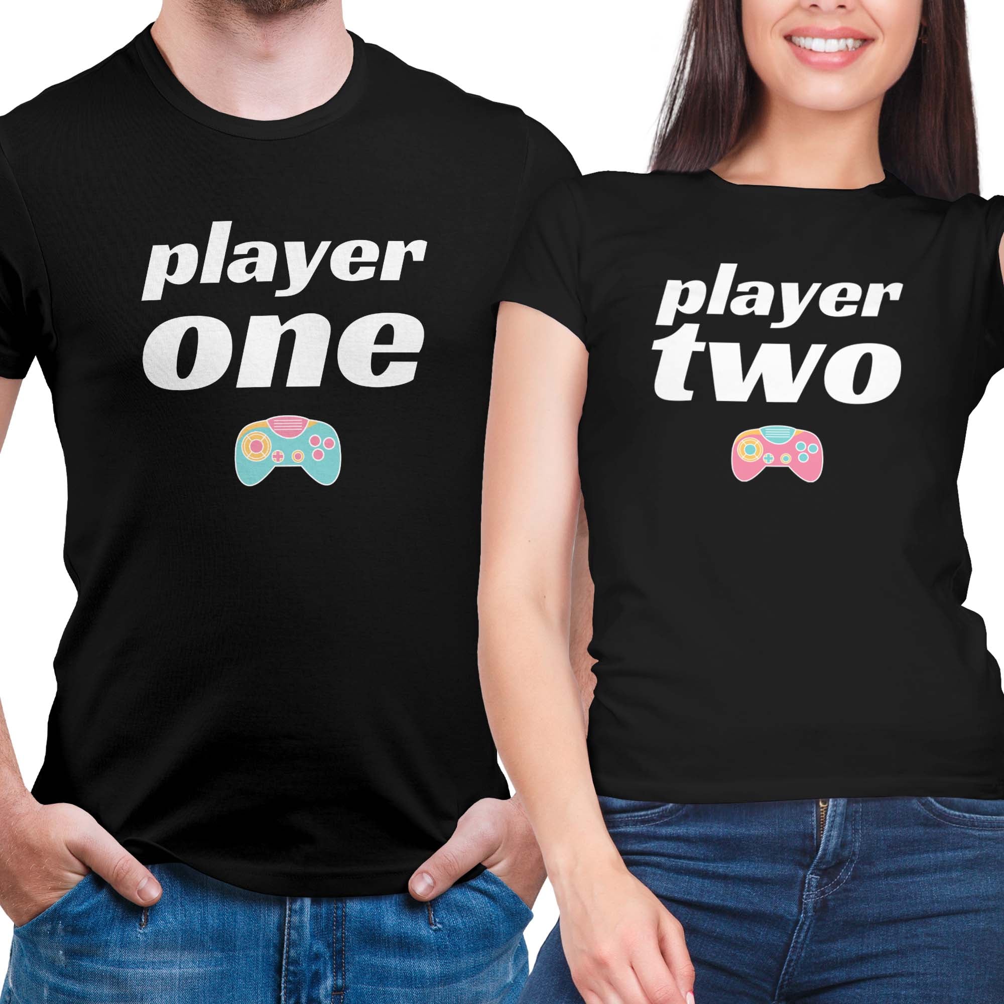 Player One Player Two Gamer Couple T-Shirt Set Combo
