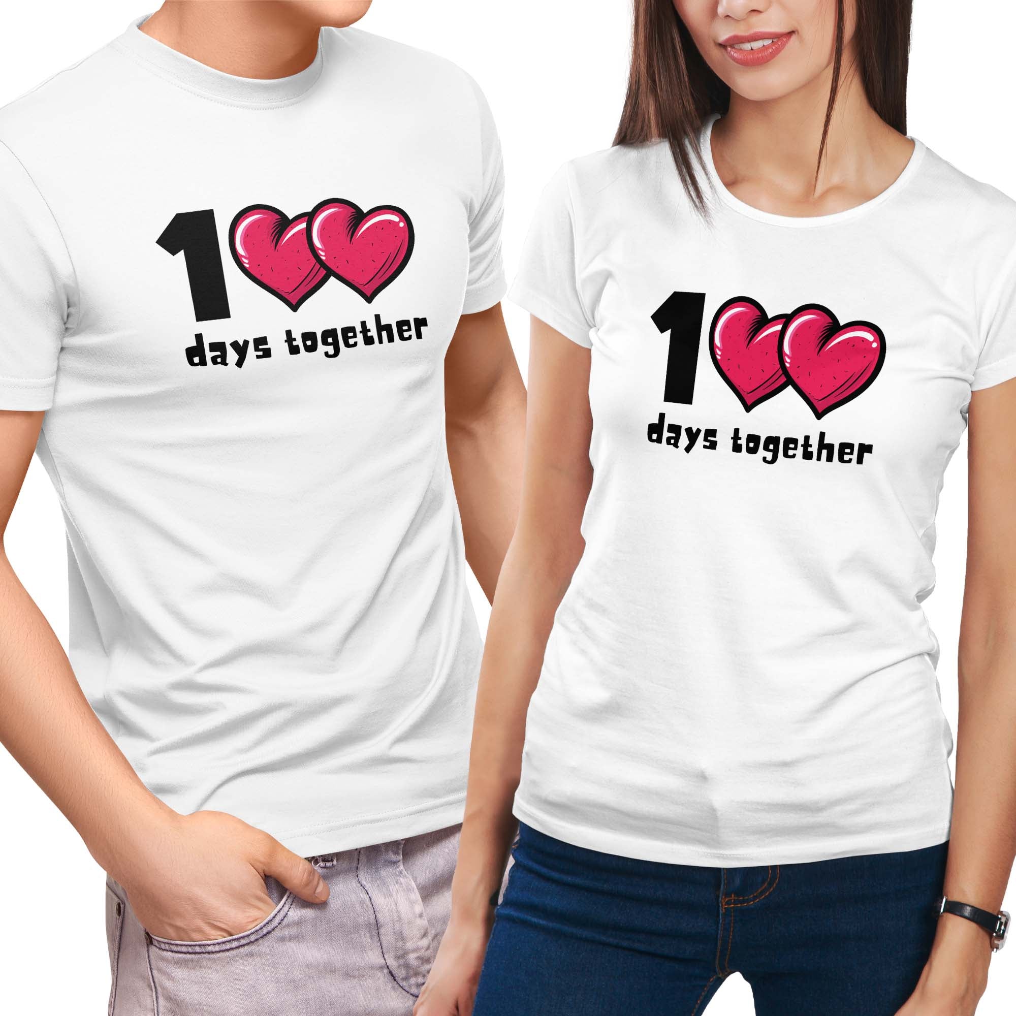 1<3<3 Days Together Cute Bubble Heart Couple T-Shirt Set