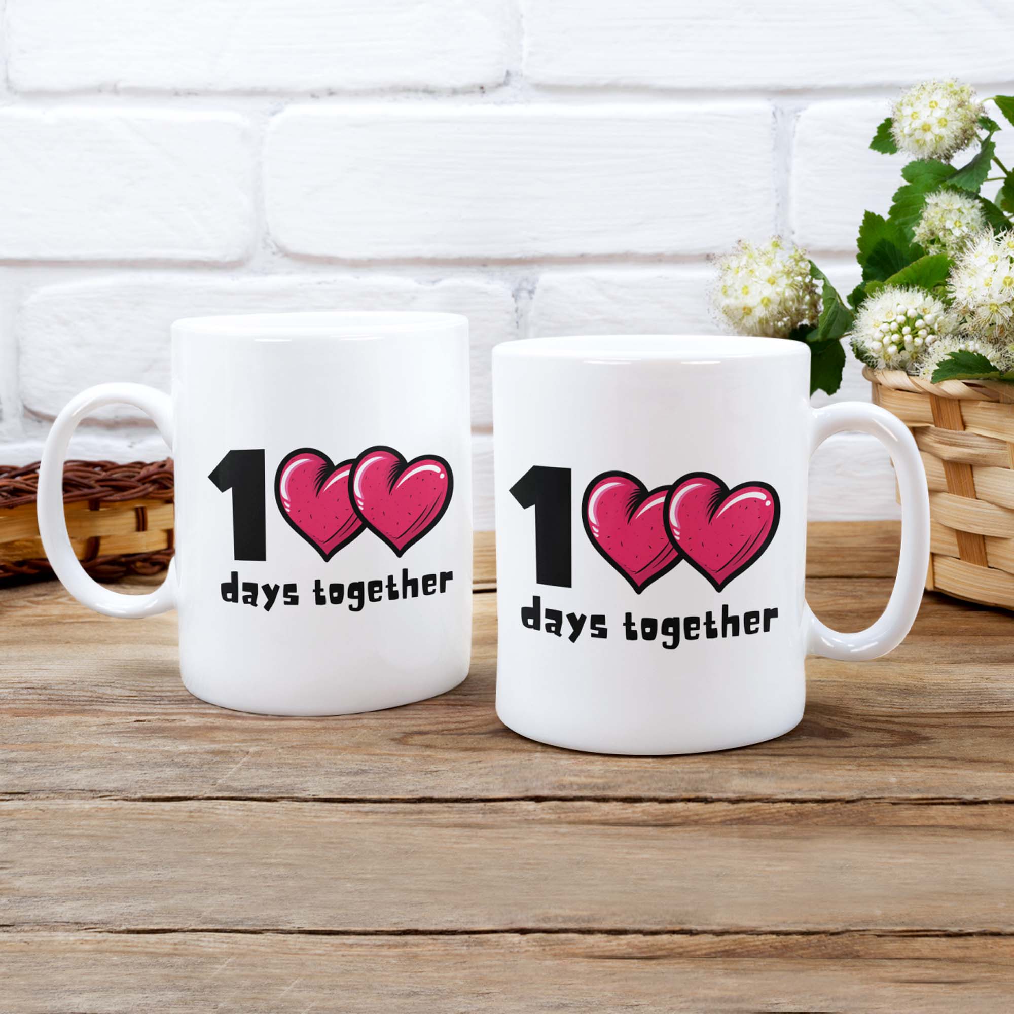 1<3<3 Days Together Cute Bubble Heart Mug Set