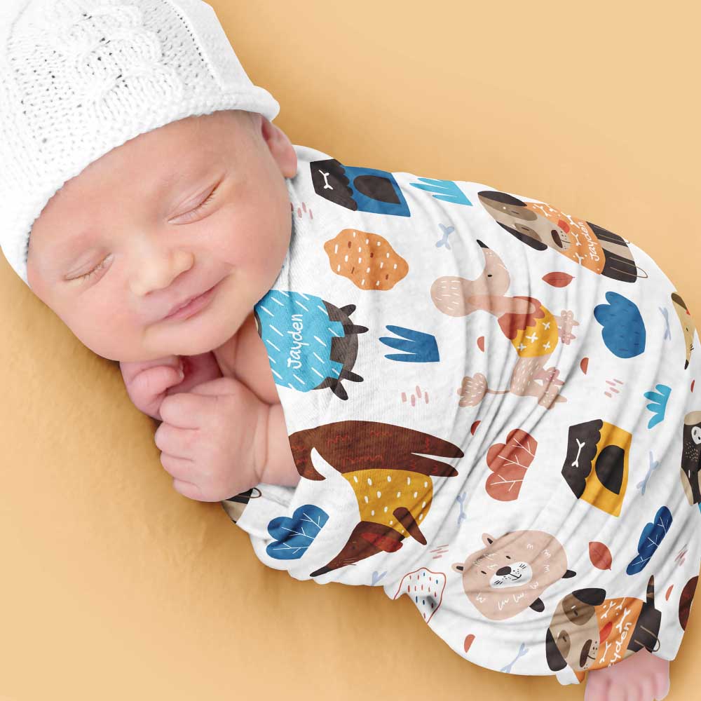 Cute Puppies Yard Personalized Baby Swaddle Blanket