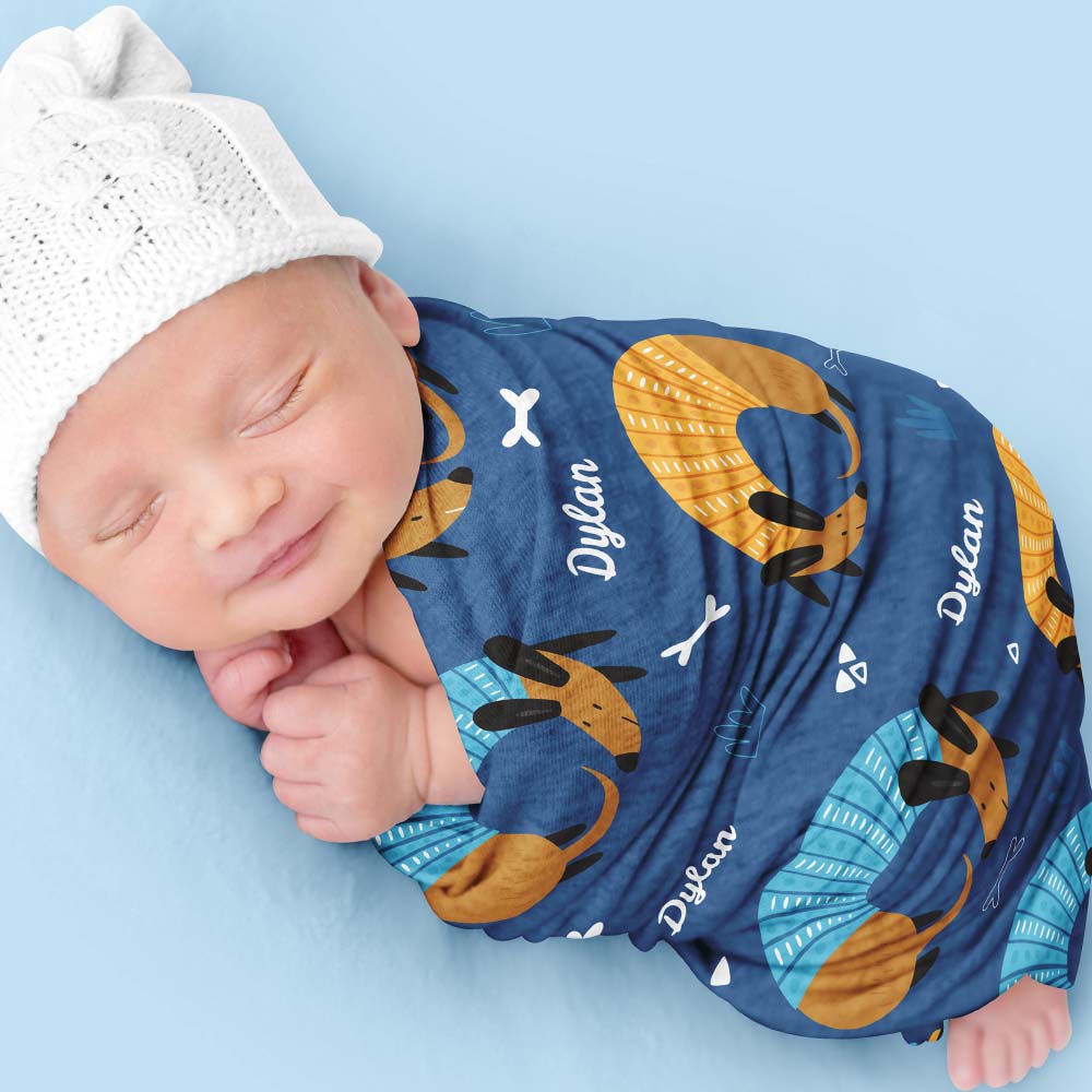 Dogs and Puppy At Play Personalized Baby Swaddle Blanket
