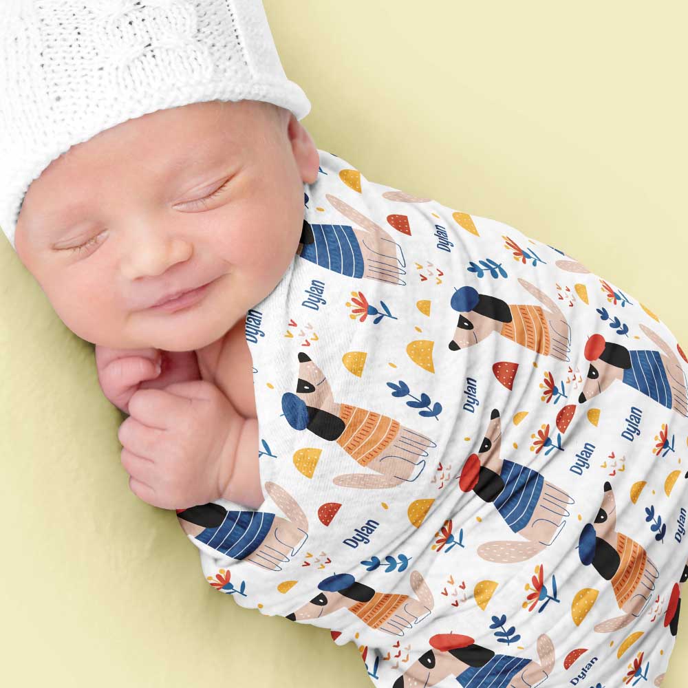 Classy French Dog Personalized Baby Swaddle Blanket