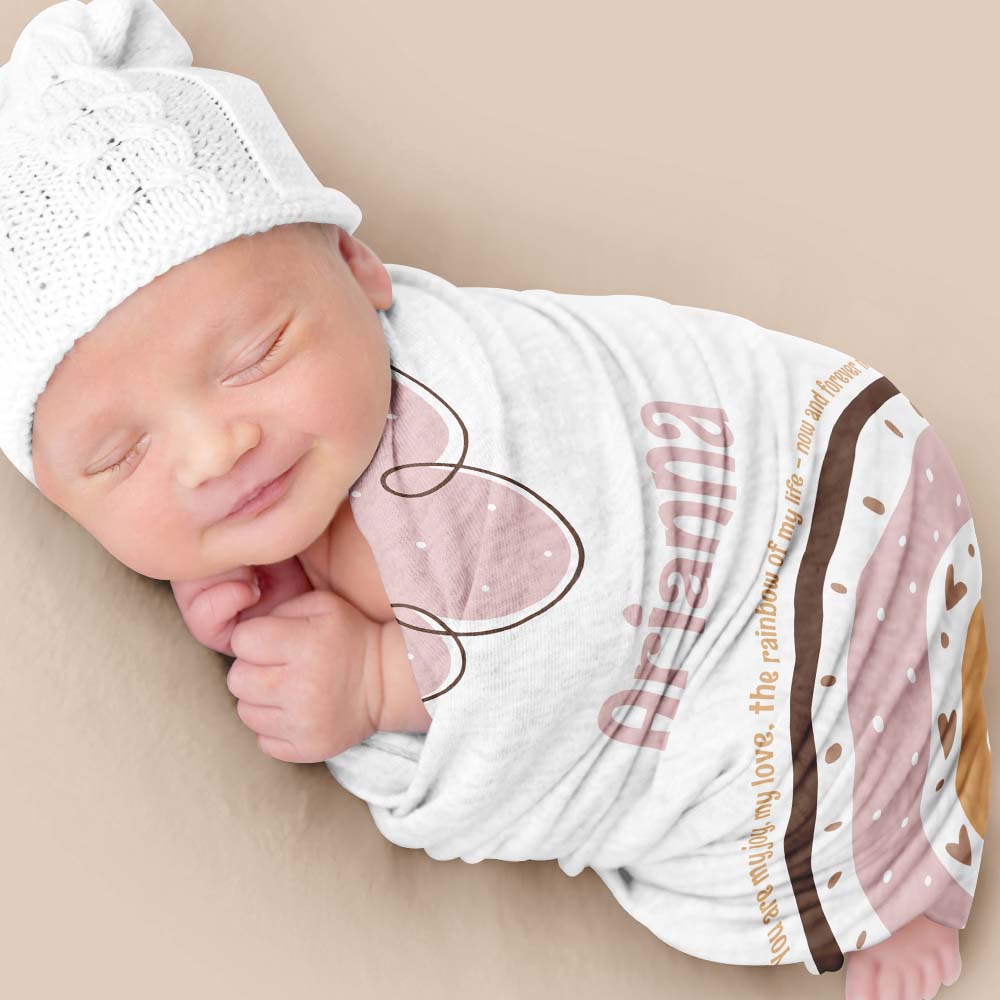 Retro Pink Vintage Rainbow Personalized Baby Swaddle Blanket