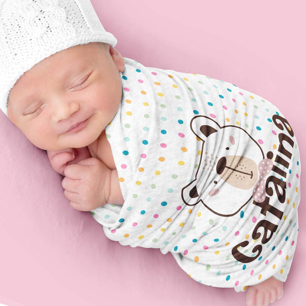Cute Polka Dot Forest Animals Personalized Swaddle Blanket