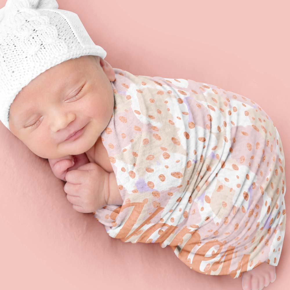 Rose Gold Pastel Patterned Personalized Baby Swaddle Blanket