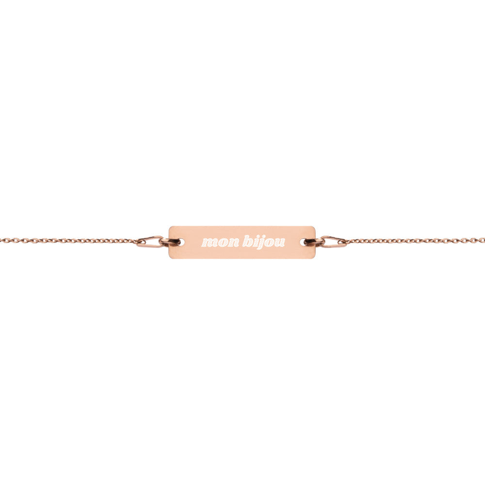 Mon Bijou "My Jewel" French Engraved Silver Bar Chain Bracelet