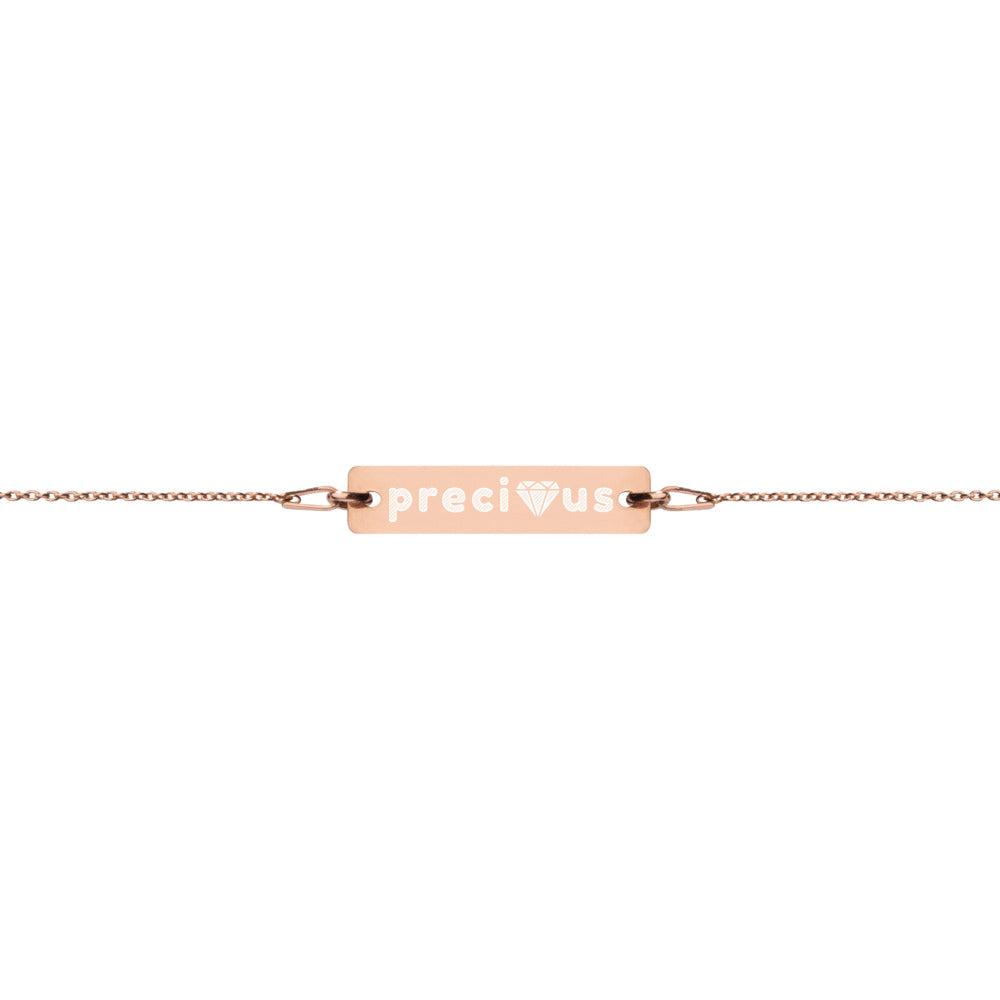 Precious Diamond Engraved Silver Bar Chain Bracelet