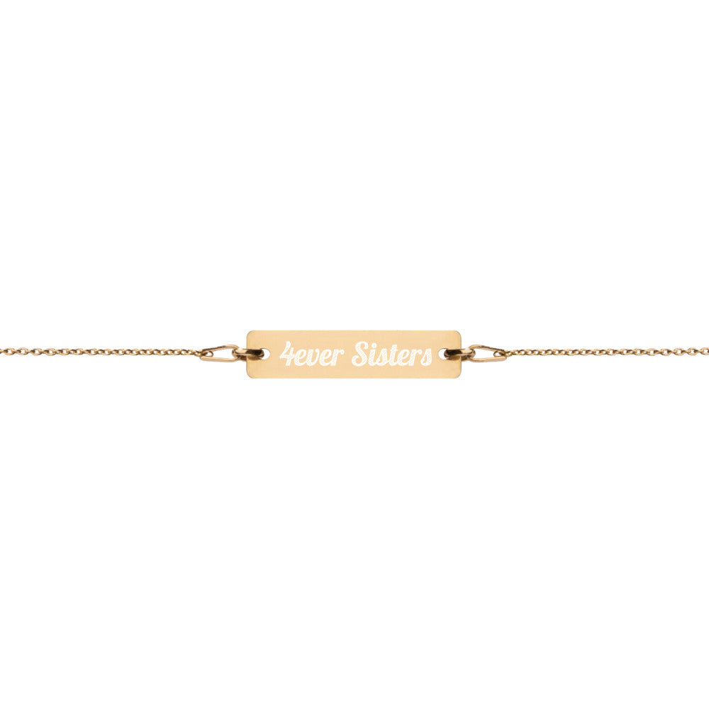 4ever Sisters Engraved Silver Bar Chain Bracelet