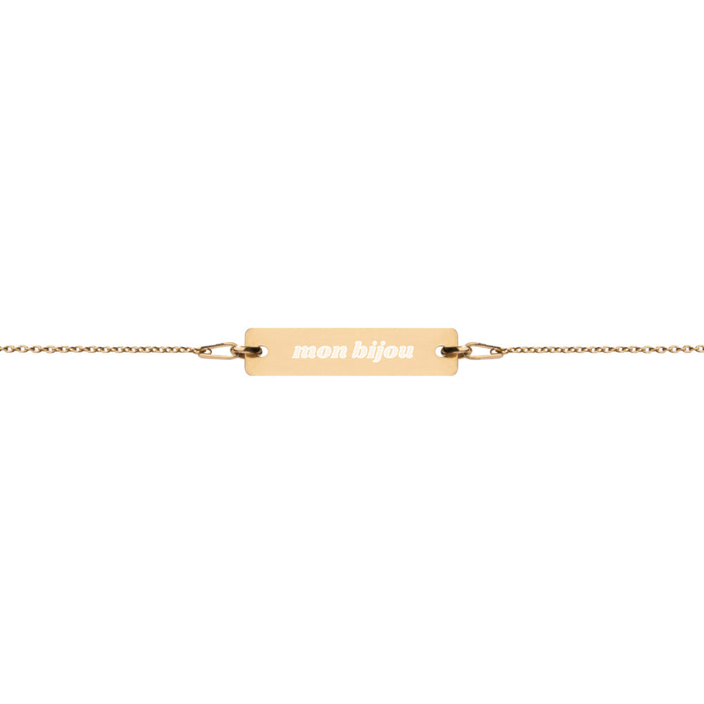 Mon Bijou "My Jewel" French Engraved Silver Bar Chain Bracelet