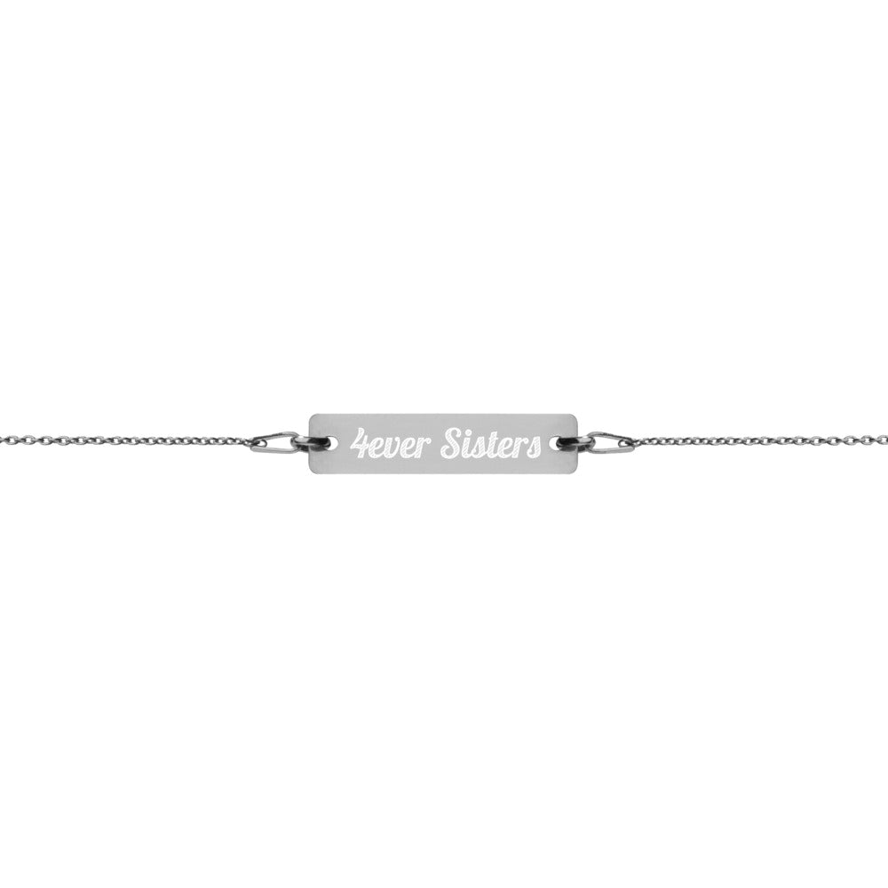 4ever Sisters Engraved Silver Bar Chain Bracelet